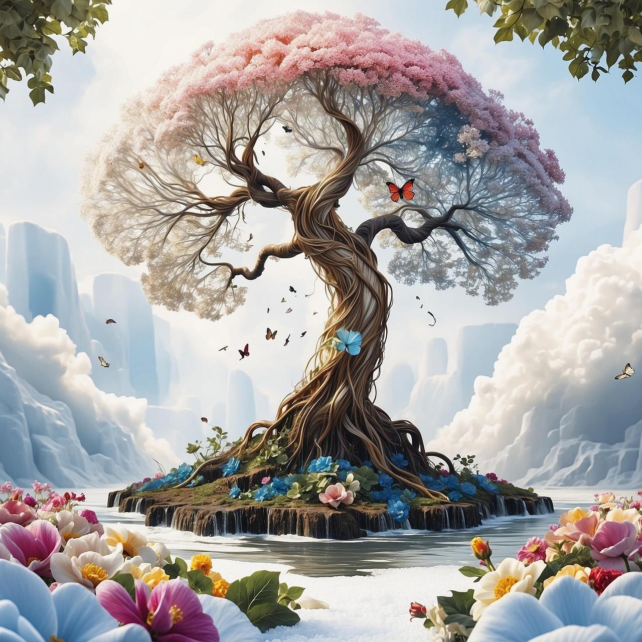 ai generated, tree, multicoloured, art, artist, nature, watercolor, artistic